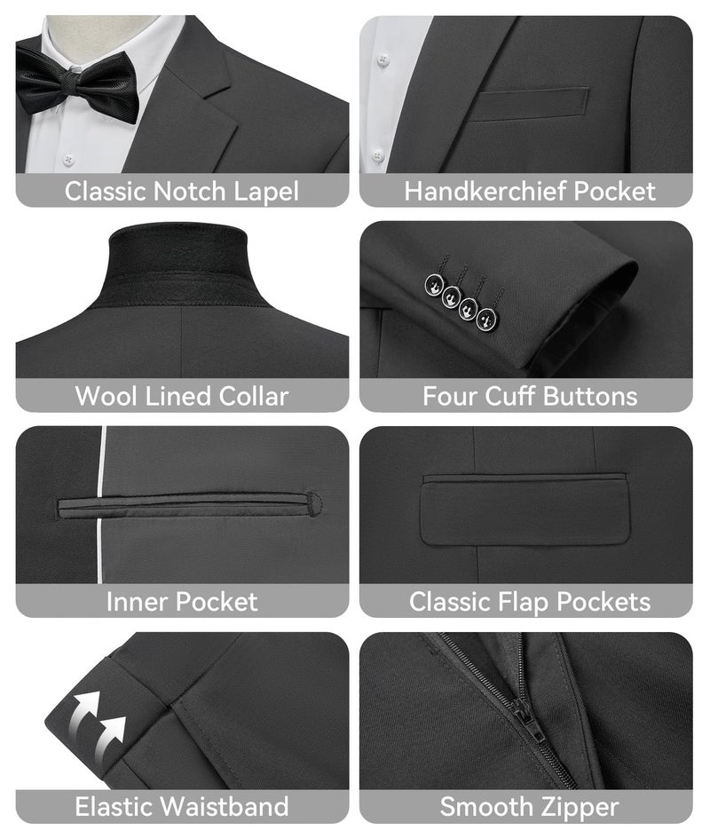 WEEN CHARM Men's Suits Slim Fit 2 Piece Wedding Tuxedo Two Button Groom Prom Party Solid Tux Blazer Pants Set - Image 3